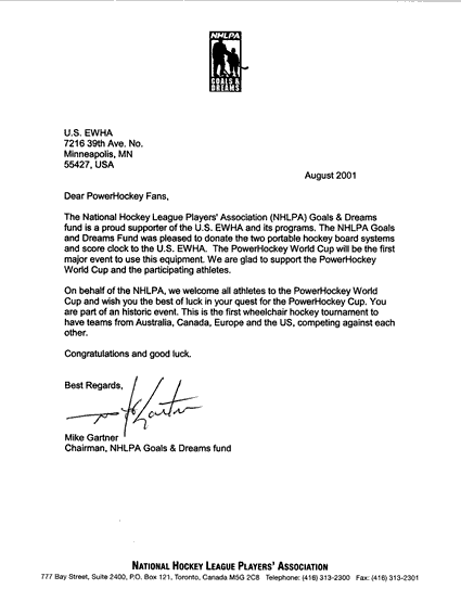 NHLPA Letter